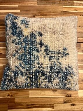 West Elm Blue and Cream Textured Accent Pillow Cover